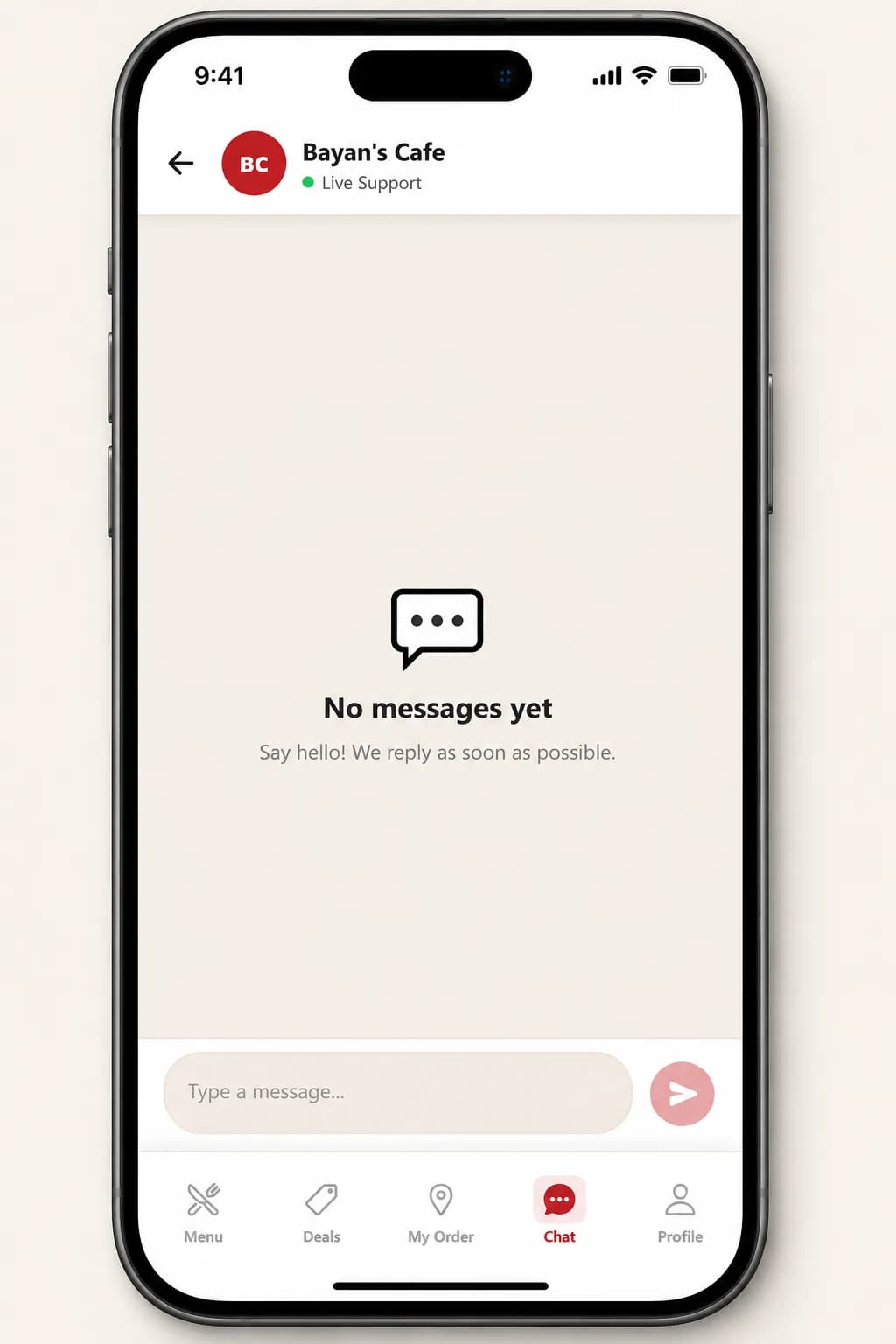 Bayan’s Cafe — Mobile App — Live Chat