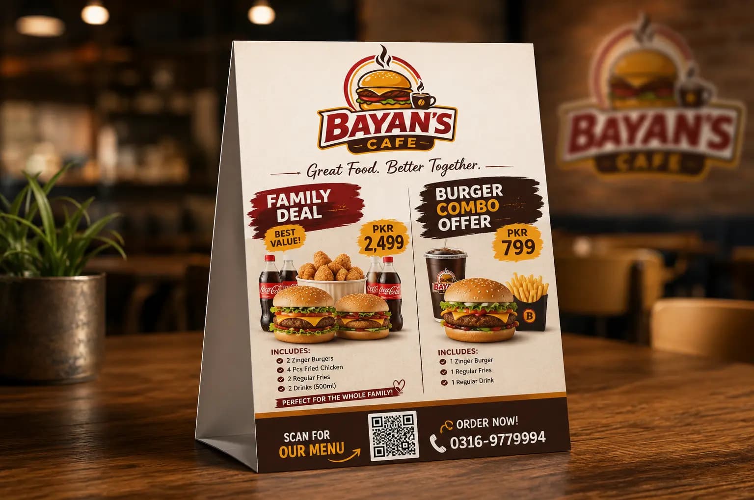 Bayan’s Cafe — Full Branding Kit — Table Tent Offer