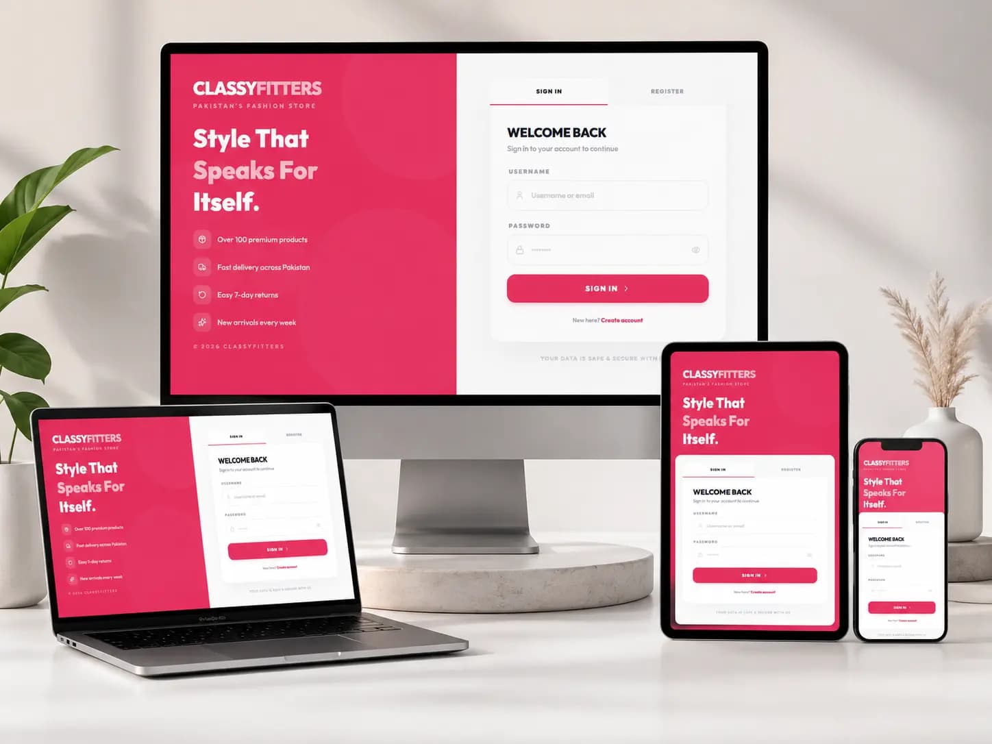 Classy Fitters — E-Commerce Store — Sign In & Register